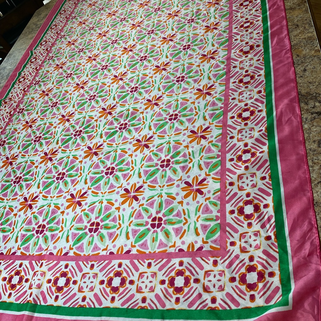 Pretty Persuasions Scarf Nwt - Floral Geometric Pink With Green Border